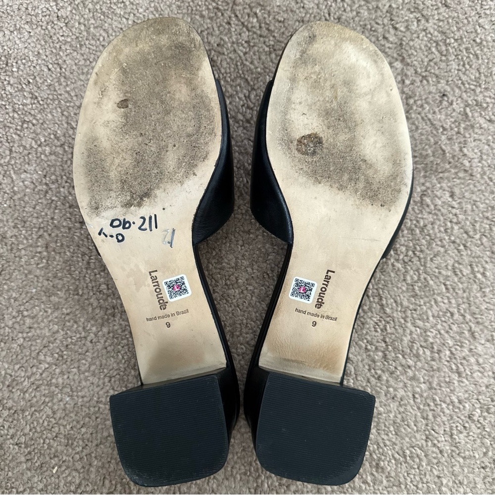 Larroudé Flora Leather Mules Sandals Block Heel - Picture 9 of 11